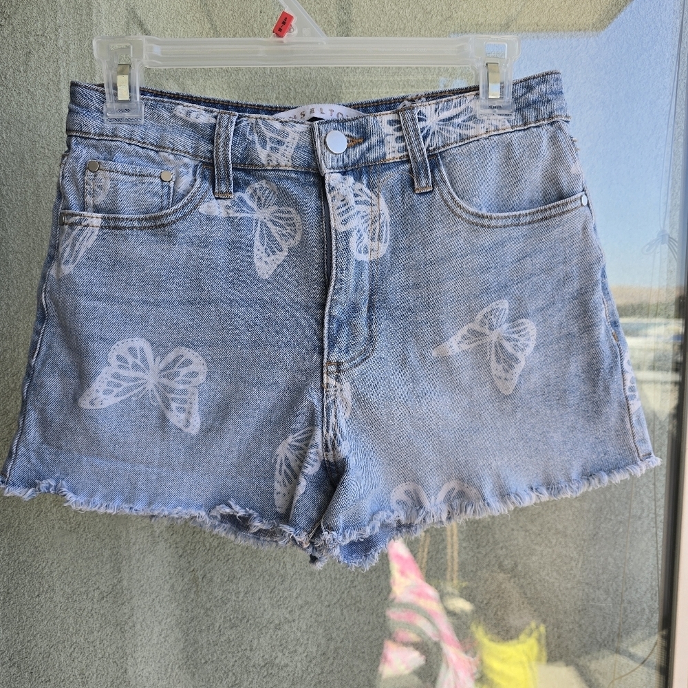Tinseltown Blue and White Jean Shorts Distressed Cut-Offs